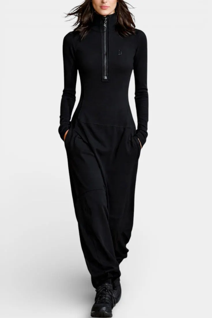 Zip Neck Long Sleeve Maxi Jumpsuit