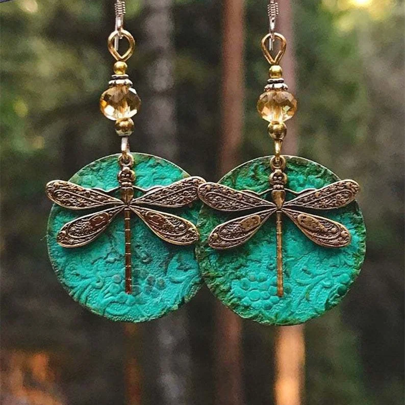 Vintage Green Dragonfly Earrings