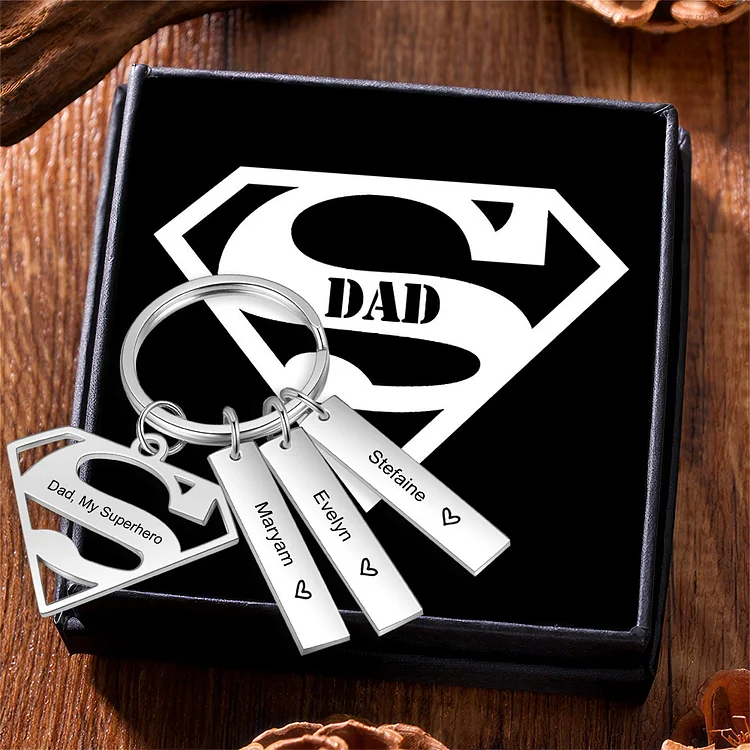 3 Names Customized Keychain With Card Gift Box Set Gift For Dad