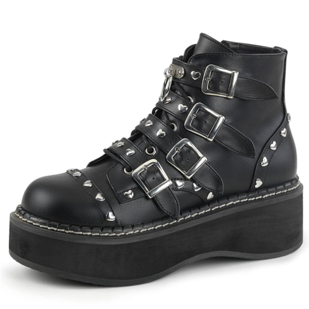 BONJOMARISA Big Size 43 Platform Wedges Lace Up Zipper Ankle Boots Punk Cool Street Chunky Heart Decor Trendy Motorcycle Boots