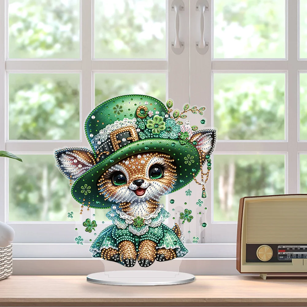 DIY Acrylic St. Patricks Day Deer Special Shape Diamond Painting Tabletop Ornament Creative Home Decor & Gift Idea for Adults - Relaxing Craft Activity