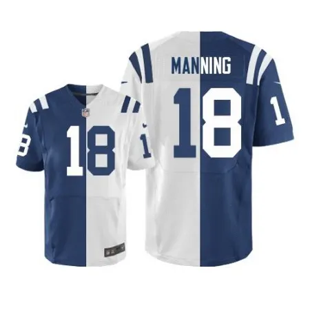 Colts #18 Peyton Manning Royal Blue/White Men's Stitched NFL Elite Split Jersey
