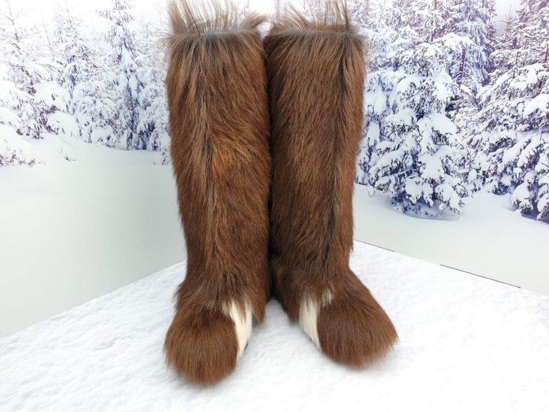 37 EU Brown knee goat fur women winter mukluk boots 6-6.5 US Real fur boots