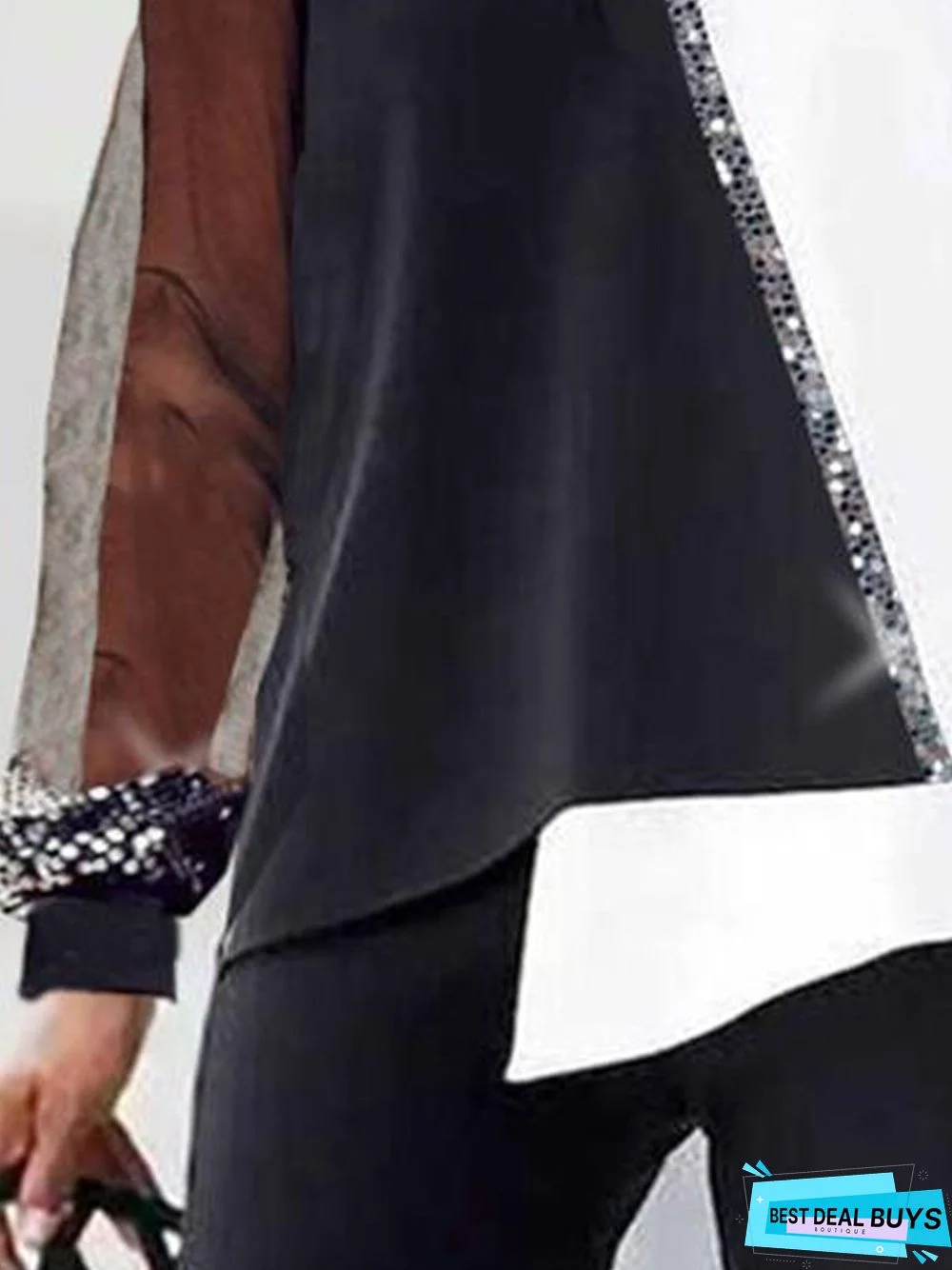 Mesh Long Sleeve Color-block Casual Tunic Top