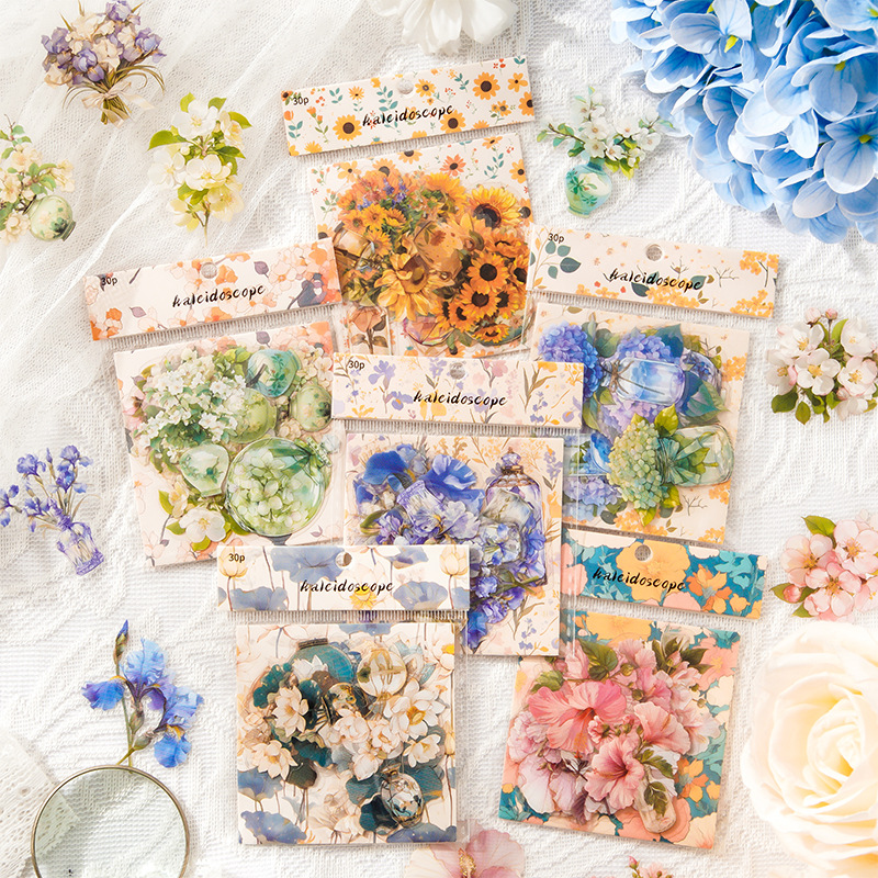 PET 스티커 - 만화경 시리즈 빈티지 식물 꽃 풍경