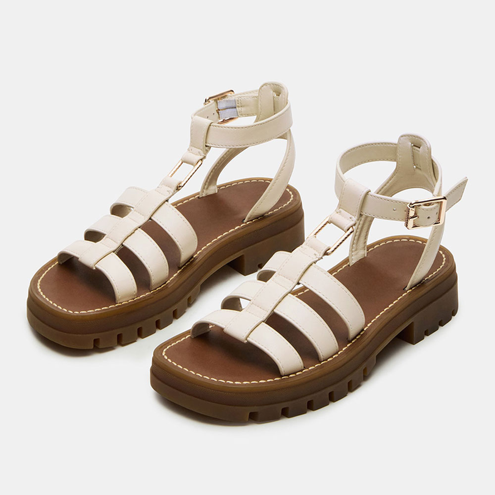 White Round Toe Ankle Strap Buckle Platform Womens Heel Sandals Nicepairs