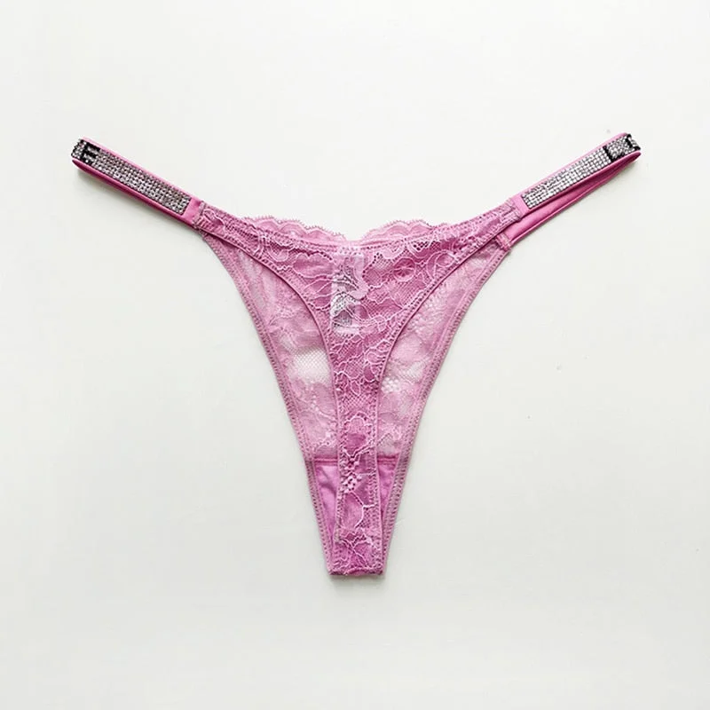 European Sexy Thong Fashion Hollow Out Comfort T-Back Women's Diamond lace Panties Low Waist Seamless Briefs Female Lingerie