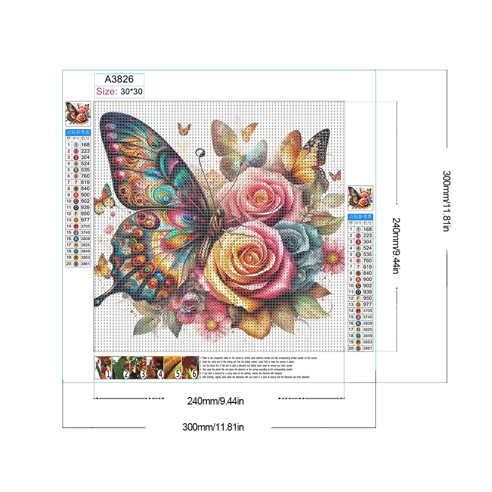 Diamond Painting - Full Round Drill - Flower Butterfly(Canvas|30*30cm)