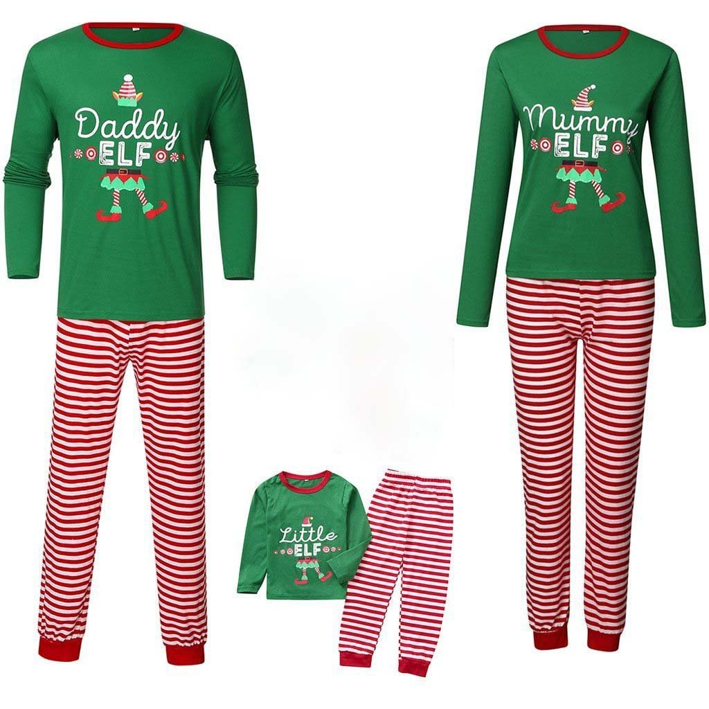 Family Matching What Elf Print Top and Plaid Pants Pajamas Set