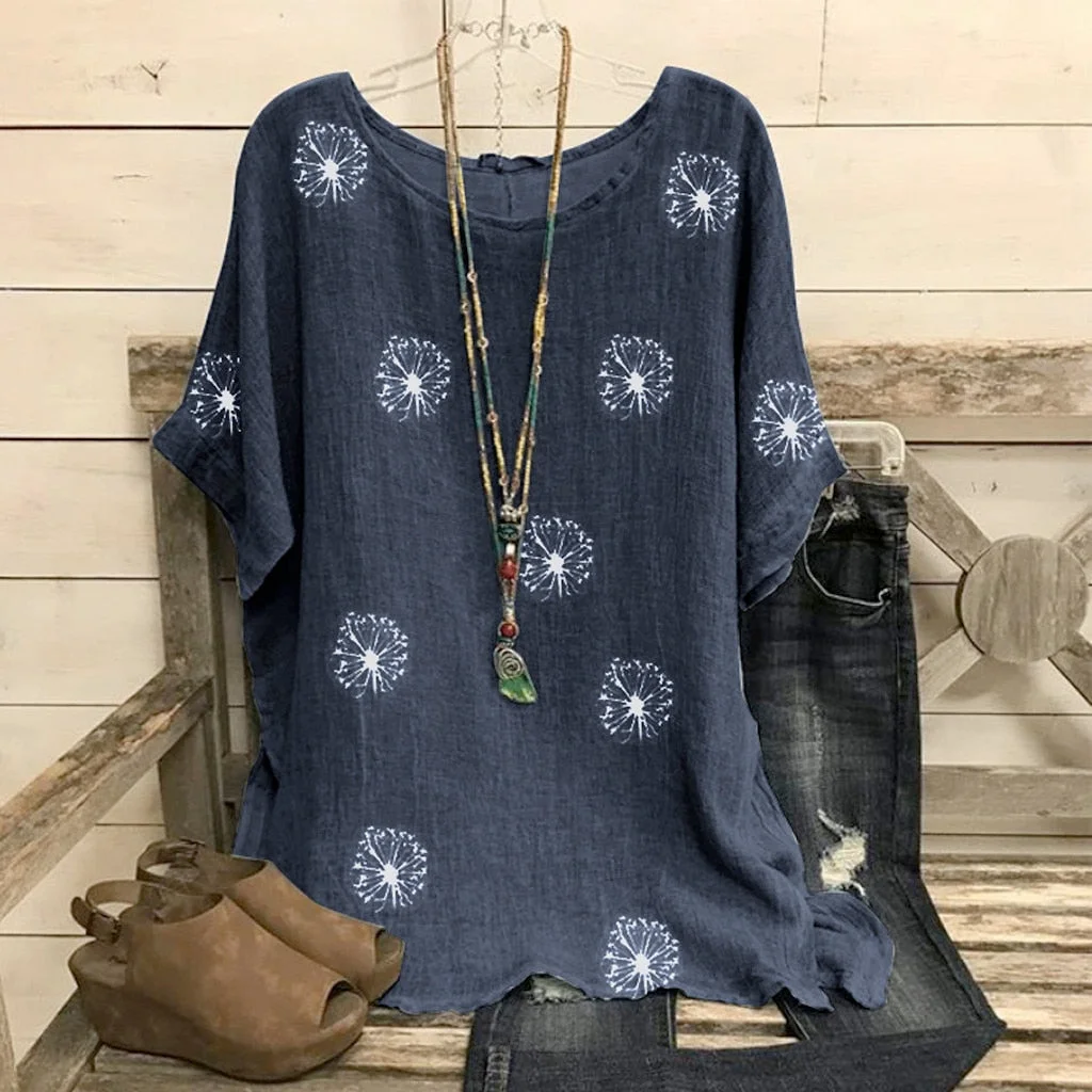 5XL Fashion Floral Blouse Plus Size Loose O-Neck Print Tops Casual Summer Ladies Top Female Women Short Sleeve Blusas Pullover