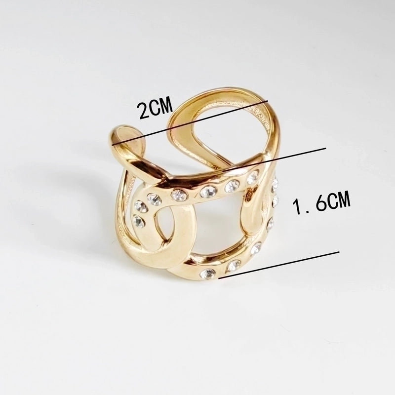 Minimalist Streetwear Leaves 304 Stainless Steel Titanium Steel Rhinestones 18K Gold Plated Inlay Open Rings