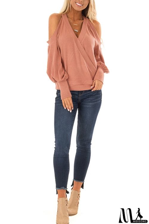 MidiSono - Casual Off-Shoulder Lantern Sleeve Top