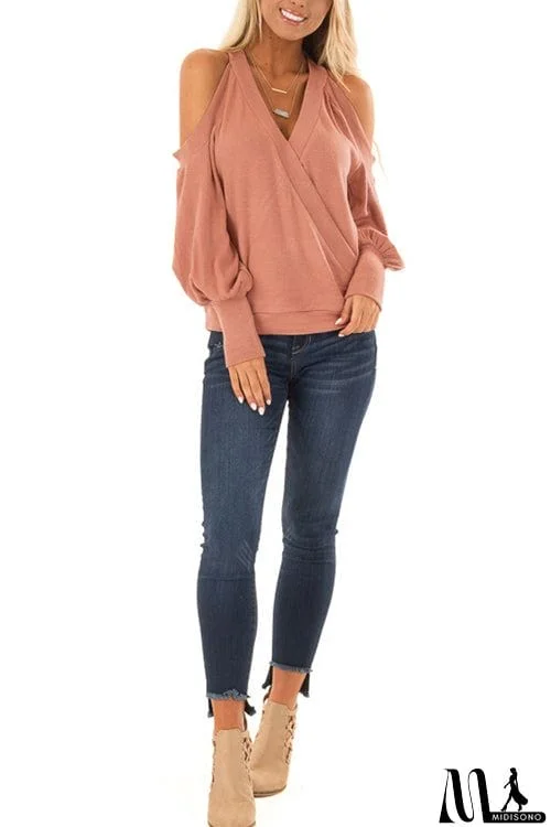 MidiSono - Casual Off-Shoulder Lantern Sleeve Top