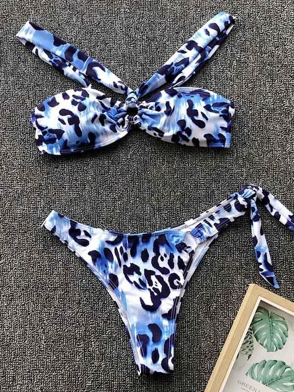 Blue Leopard Knot Bikini Set