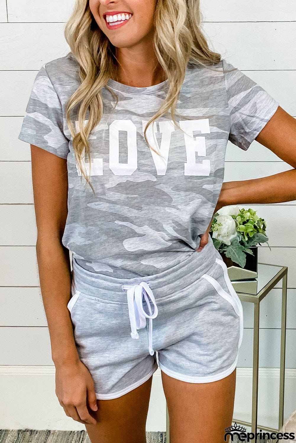 Camo Letter Print T Shirt And Shorts Set