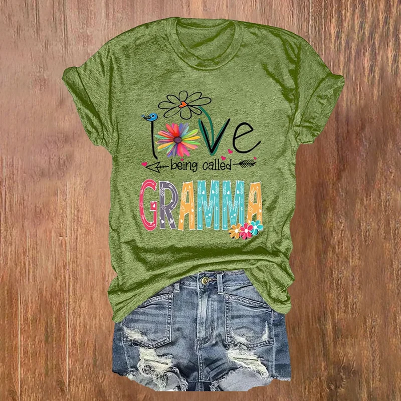 Love Being Called Gramma Print Casual T-Shirt