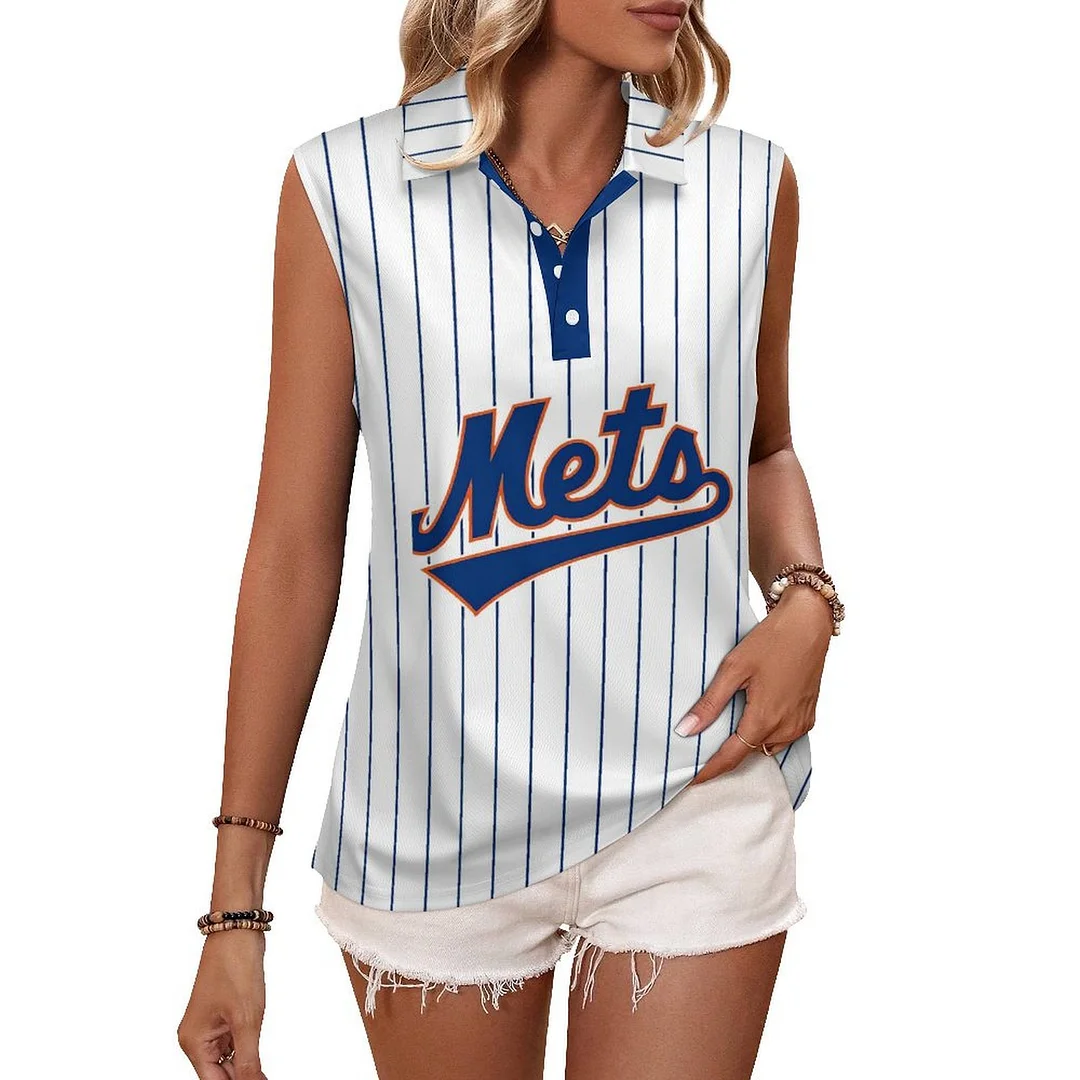 V-neck Sleeveless Casual POLO Shirt Tank Top for Women Printed with Pattern Striped, Blue, Red