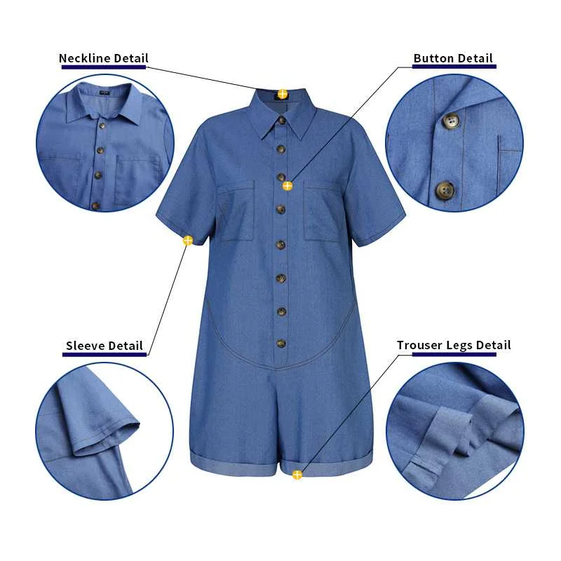 VONDA 3 Colors Rompers Women Playsuits Casual Shorts Sleeve Solid Pleated Jumpsuits Dungaree Lapel Collar Button Up Overalls
