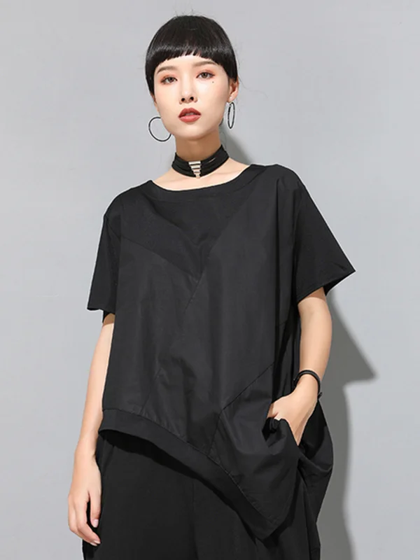 Original Solid Asymmetry T-Shirts Tops