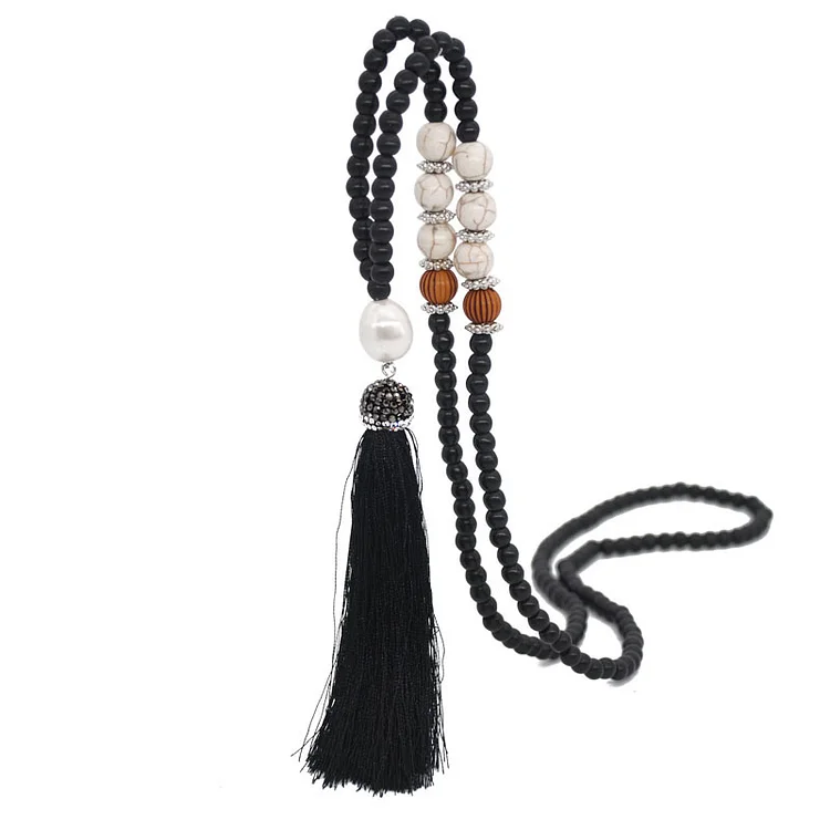 Men's Vintage Tassel Wood Beads Long Necklace