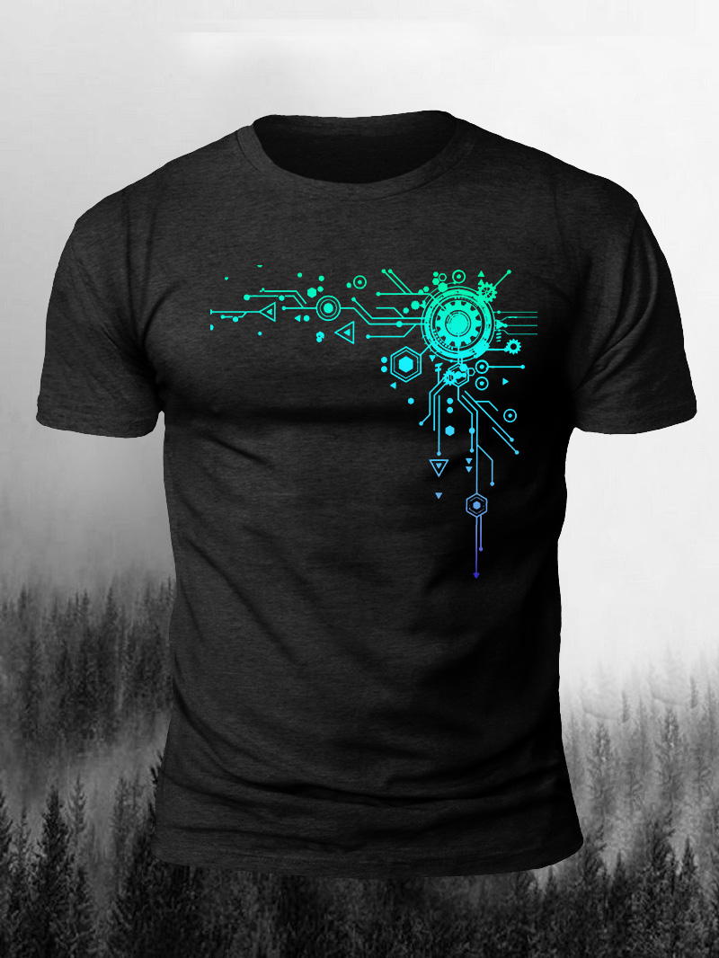 Men's Blue Tech Element Print T-Shirt