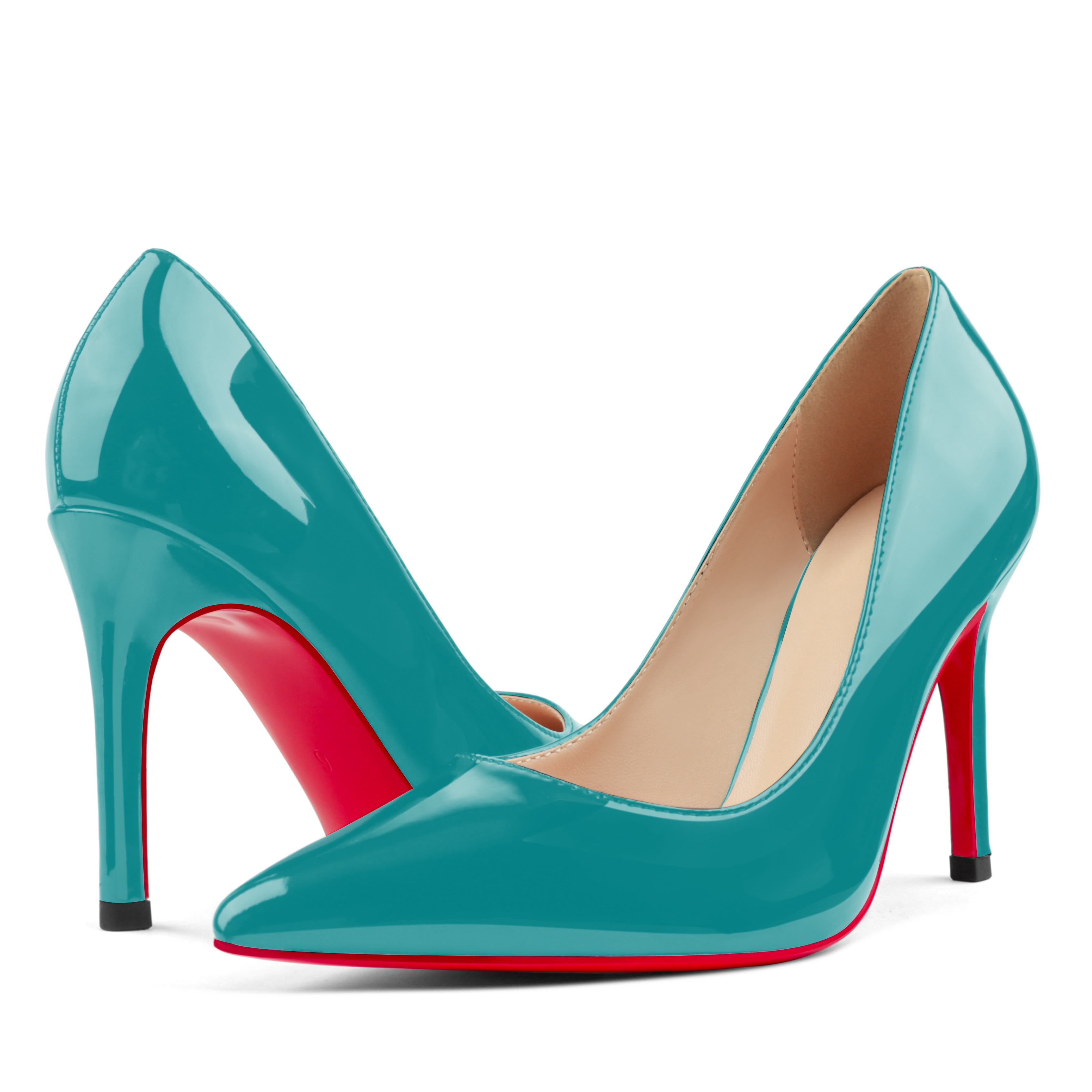 90mm Women's Pointed Toe Kitten Heels  Red Bottom Stiletto Pumps-MERUMOTE