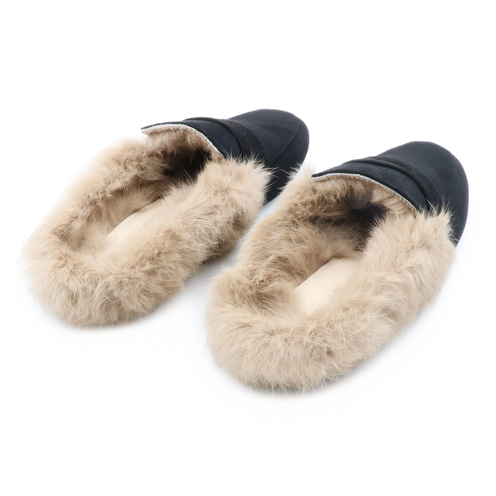 Backless Rabbit Fur Slippers Suede Mules Shoes-vocosishoes
