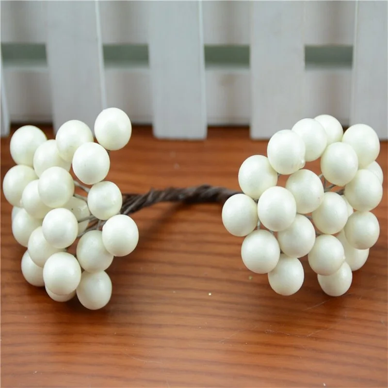 20pcs/40head Pearl Double Head Berries Mini Fake Fruit Berries Artificial Red Cherry Flower Bouquet Stamen Christmas Decorative