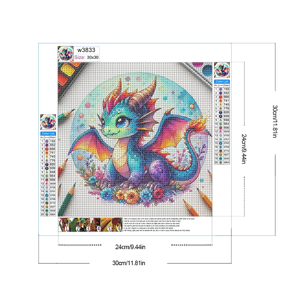 Full Round Diamond Painting 30*30cm - Dragon