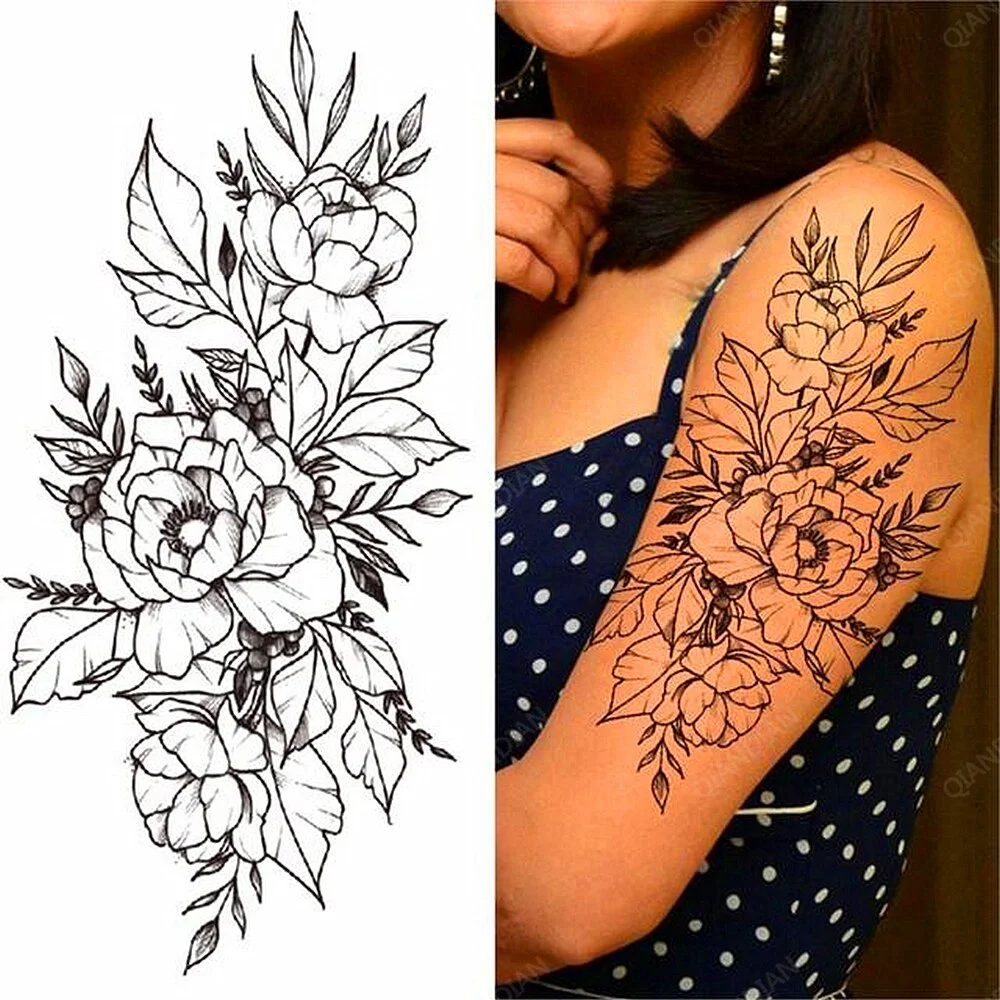 Sdrawing Flower Rose Women Waterproof Temporary Tattoos Fake Stickers Body Arm Cool Art Big Hipster Sexy Colorful Skeleton Paws