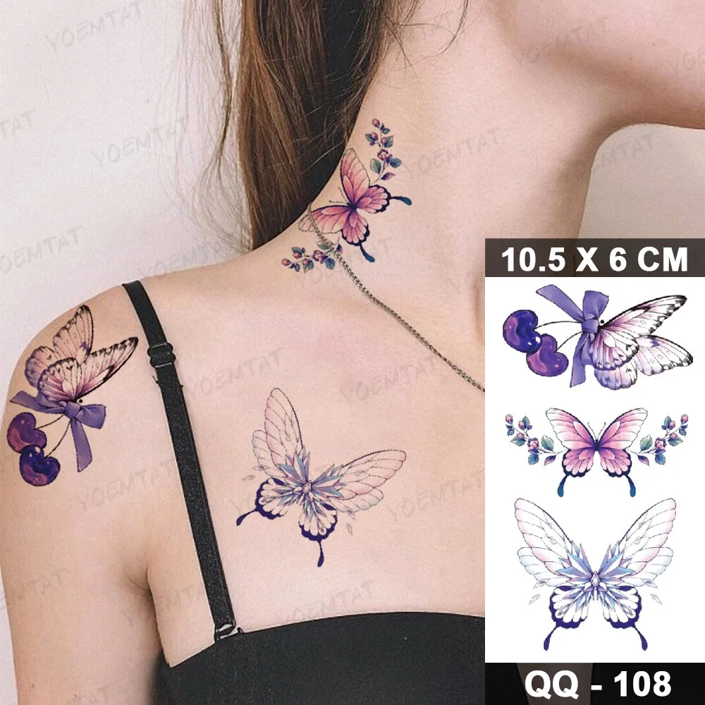 Sdrawing Temporary Tattoo Stickers Butterfly Flower Realistic Sexy Flash Tatoo Women Men Arm Waist Line Body Art Fake Tatto Cool