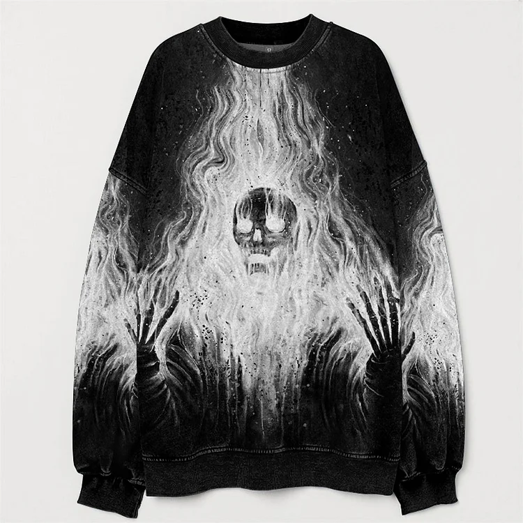 Comstylish Men's Halloween Skull Print Round Neck Long Sleeve Sweatshirt