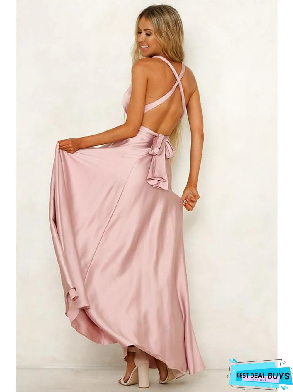 Women's Sheath Dress Maxi long Dress Sleeveless Solid Color Backless Summer Hot Sexy Blushing Pink Green