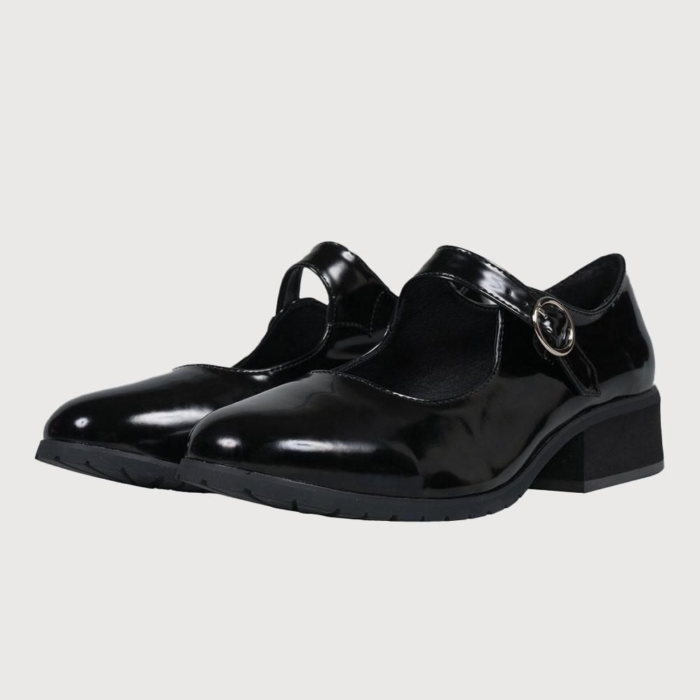 Black Vegan Leather Round Toe Buckle Strap Women's Mary Jane Shoes Nicepairs