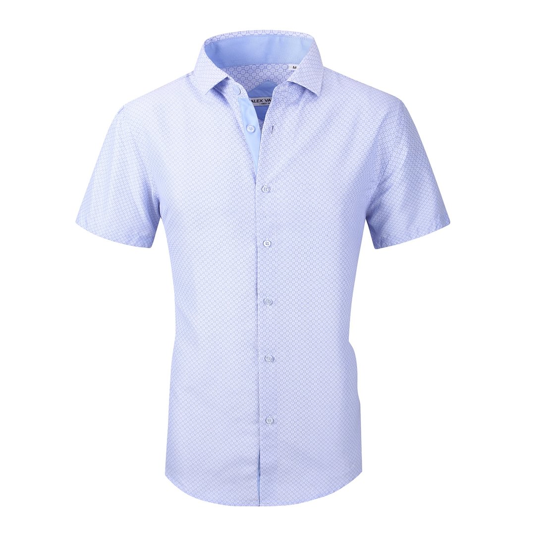 Men's Microfiber Casual Short Printed Shirt Lt Blue Alex Vando Fashion