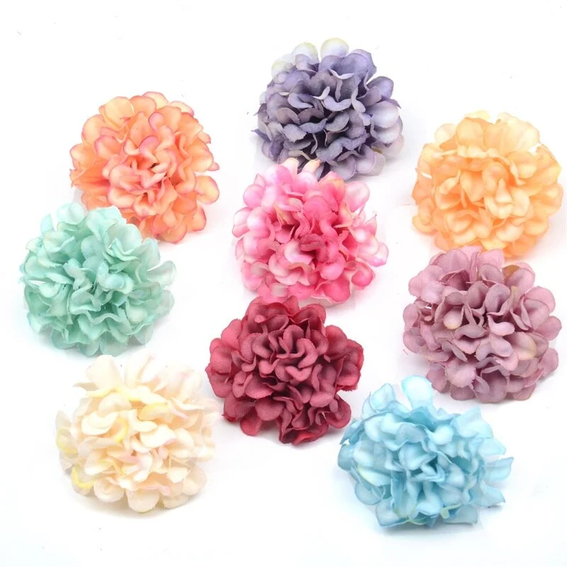 50pcs/lot Mini Artificial Flower Silk Hydrangea Head For Wedding Decoration DIY Wreath Scrapbooking Craft Cheap Fake Flowers