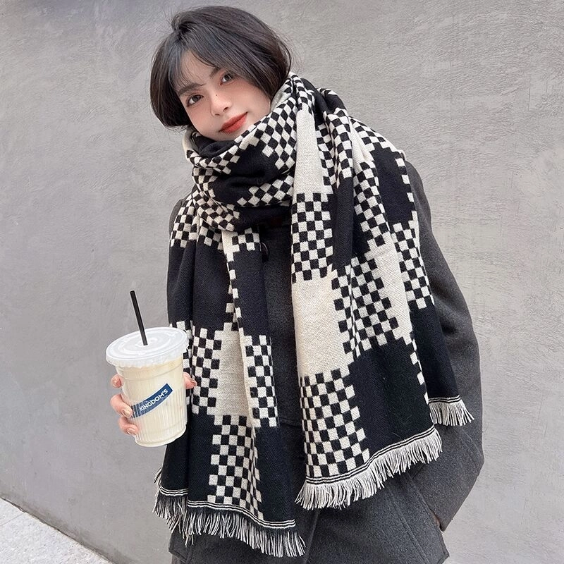Online Celebrity British Plaid Cashmere Scarf Women’s Autumn And Winter Versatile Student Thickened Scarf Shawl Dual-use Couple Men