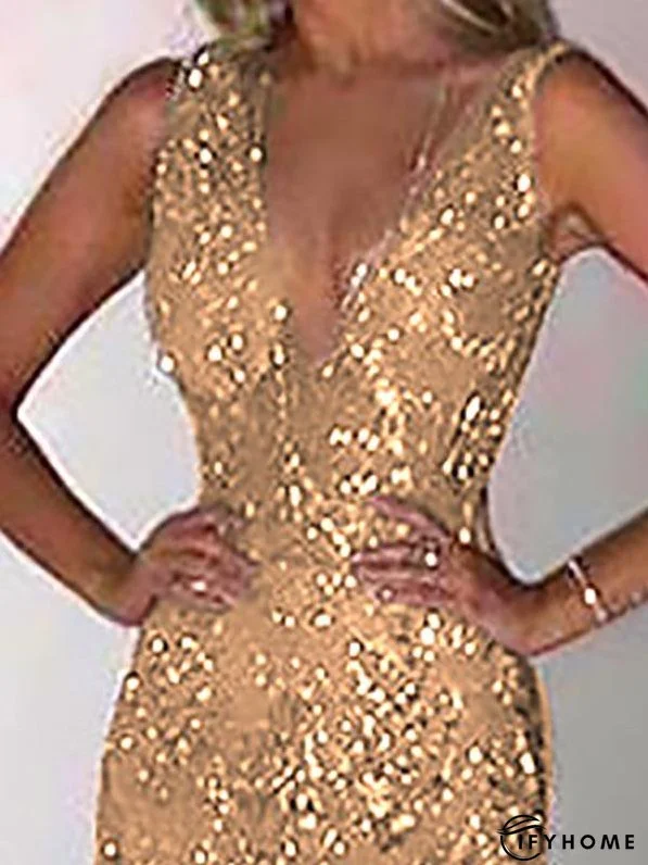 Sleeveless Deep V Neck Sequin Party Evening Long Dress | IFYHOME