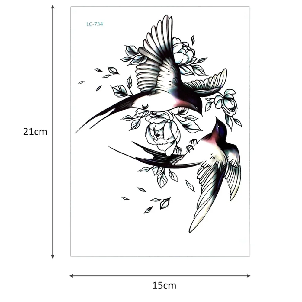 Big Flower arm tattoo Temporary Tattoo Sticker Sparrow/Magpie Fake Tatoo Sleeve Flash Tatto Waterproof Body Art Women sexy girls