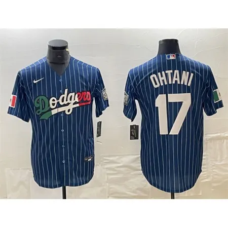 Men's Los Angeles Dodgers #17 Shohei Ohtani Navy Cool Base With Patch Stitched Baseball Jersey 1X1M