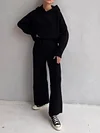 Long Sleeves Hooded+Wide Leg Pants Suits