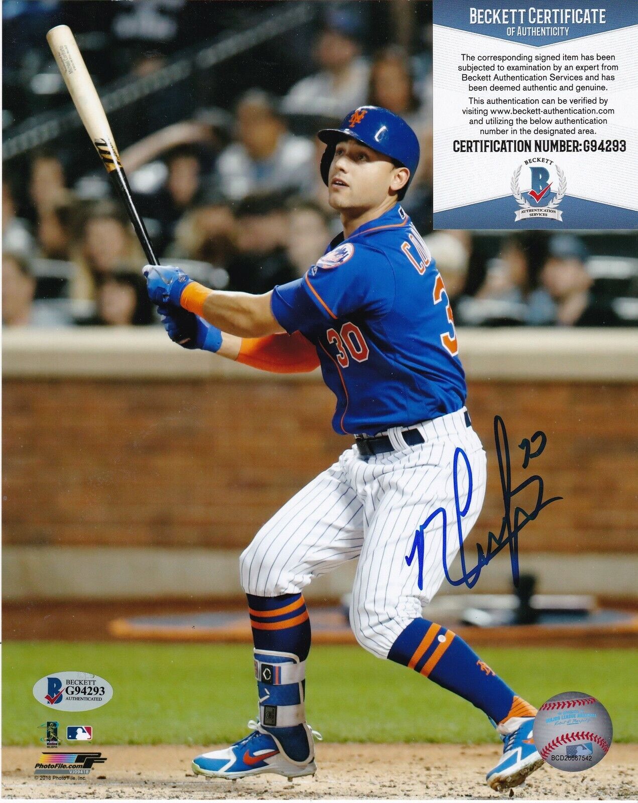 MICHAEL CONFORTO NEW YORK METS BECKETT AUTHENTICATED ACTION SIGNED 8x10