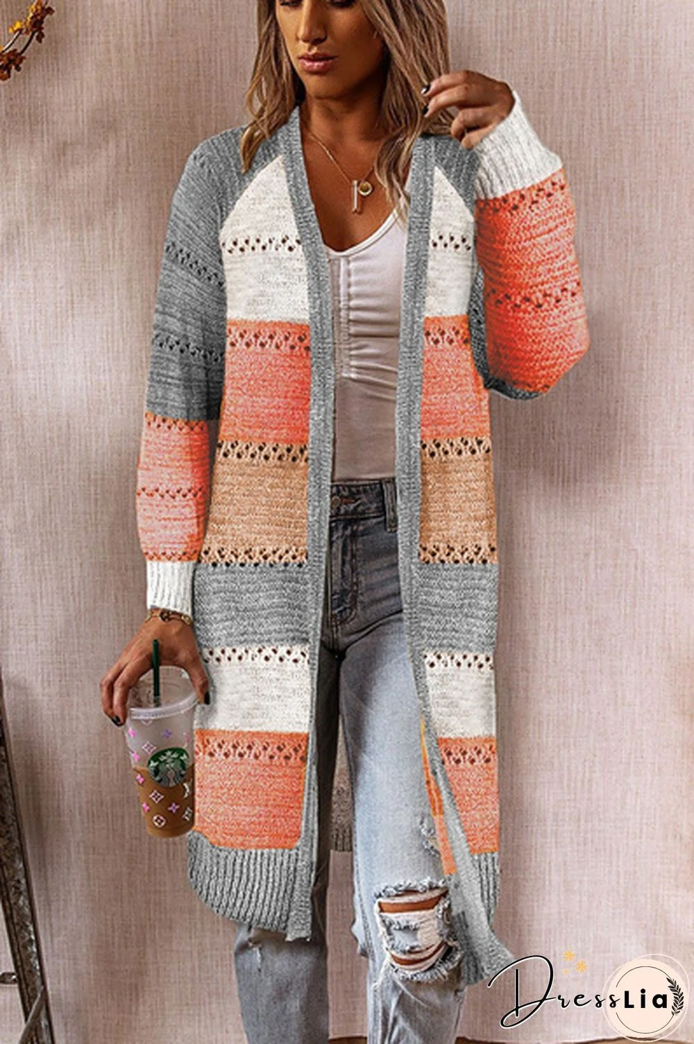 New Fashion Women Cardigan Comfy Stylish Stitching Long Sleeve Striped Patchwork Sweater Female Casual Long Cardigan Autumn Winter Tops