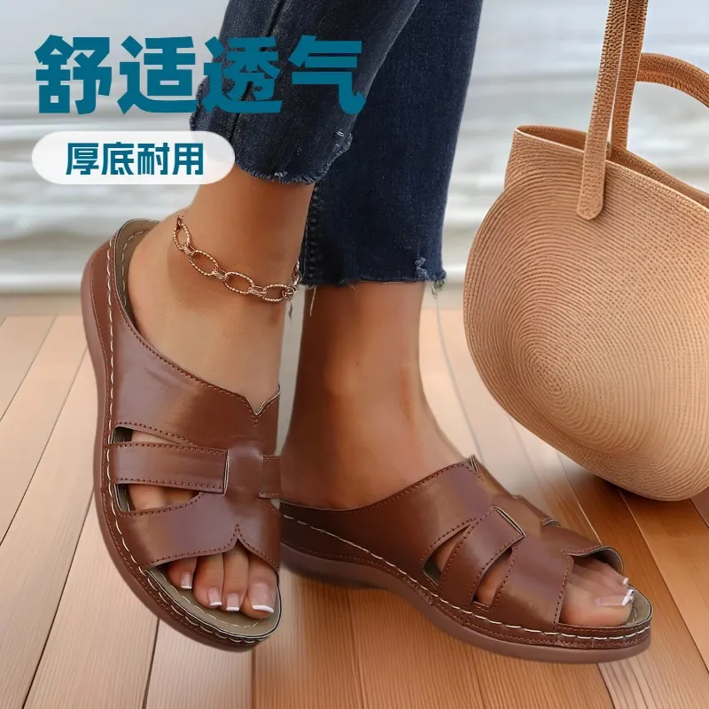 Breakj Breakj Summer New Thick Bottom Lady Slippers Large Thick Bottom Car Sewing Type Fish Mouth Slippers
