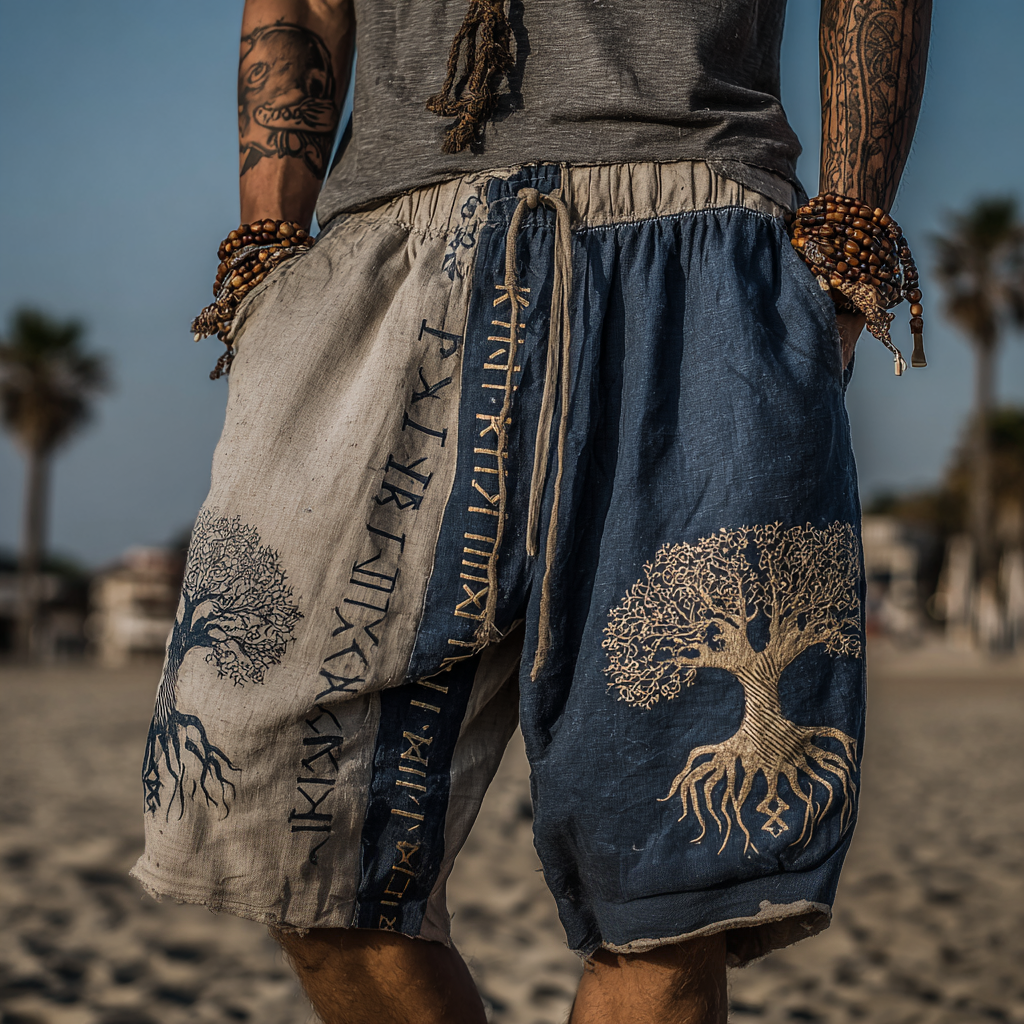 Men's Viking Retro Celtic Tree Of Life Golden Knot Casual Shorts / Rvogue / Rvogue