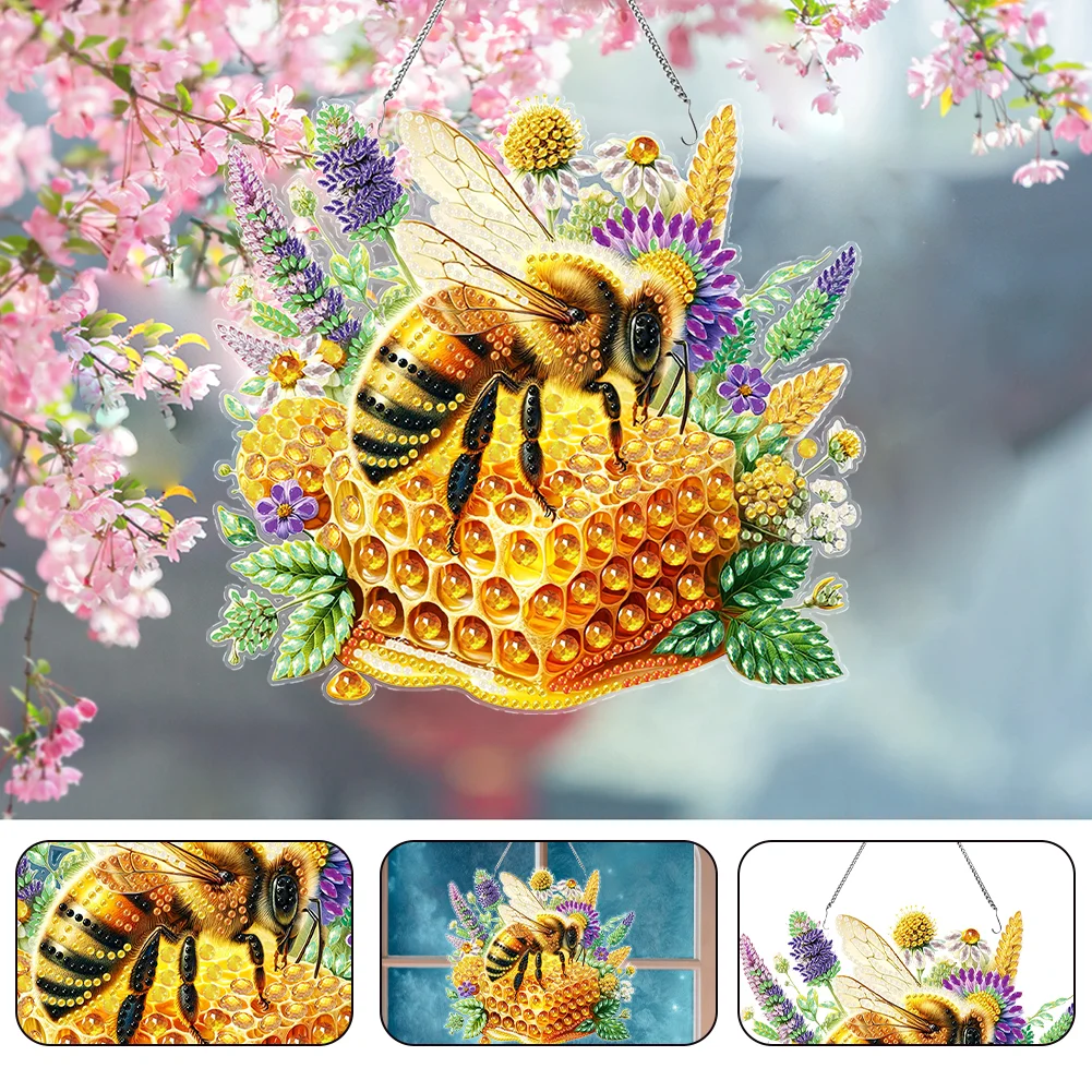 Acrylic Bee Diamond Painting Hanging Pendant for Home Wall Decor (Bee Honey)
