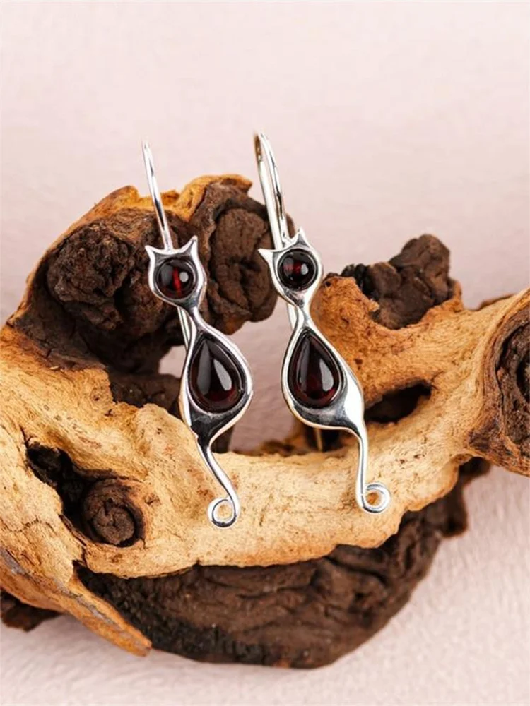 Cat Inspired Natural Stone Studded Earrings