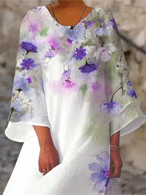 Women Half Sleeve V-neck Solid Color Dress