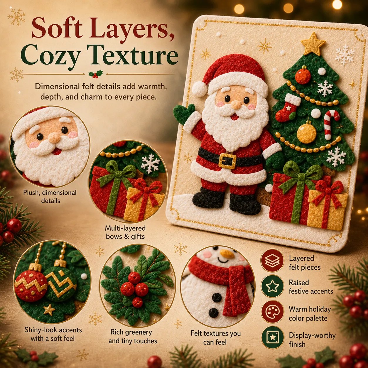 Soft layered Christmas felt details