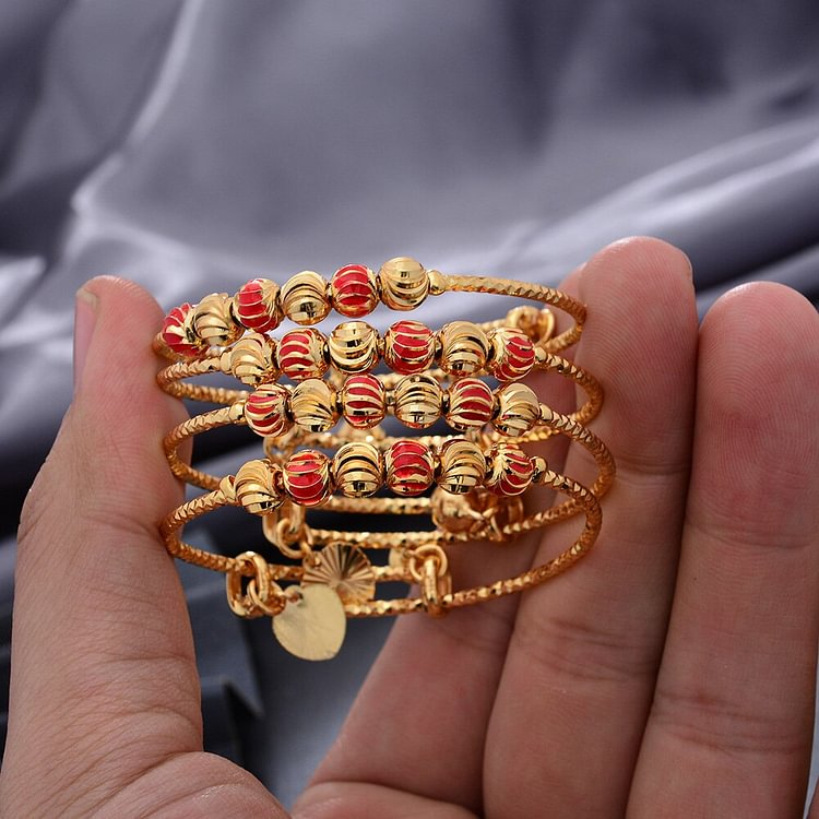 4pcs/Lot 24k Dubai Gold Color Bangles For Baby